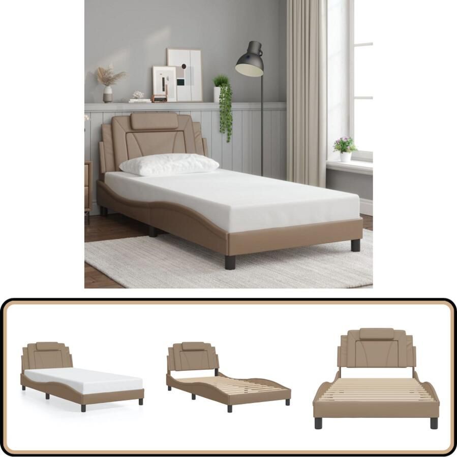 VidaXL Bedframe met hoofdbord kunstleer cappuccinokleurig 100x200 cm