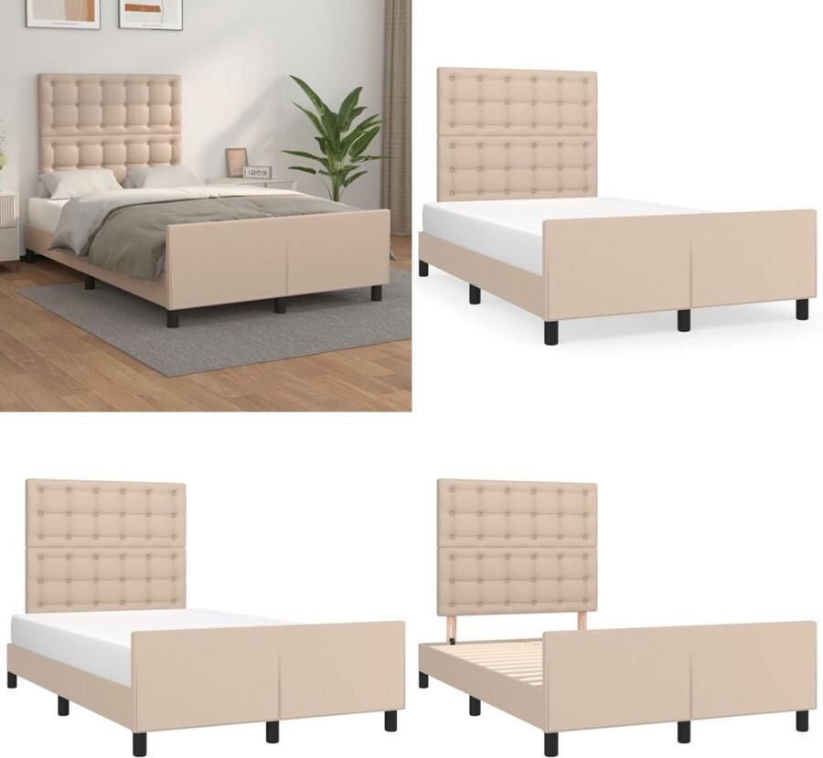 VidaXL Bedframe met hoofdbord kunstleer cappuccinokleurig 120x200 cm Bedframe Met Hoofdbord Bedframes Met Hoofdborden Bedframe Bed