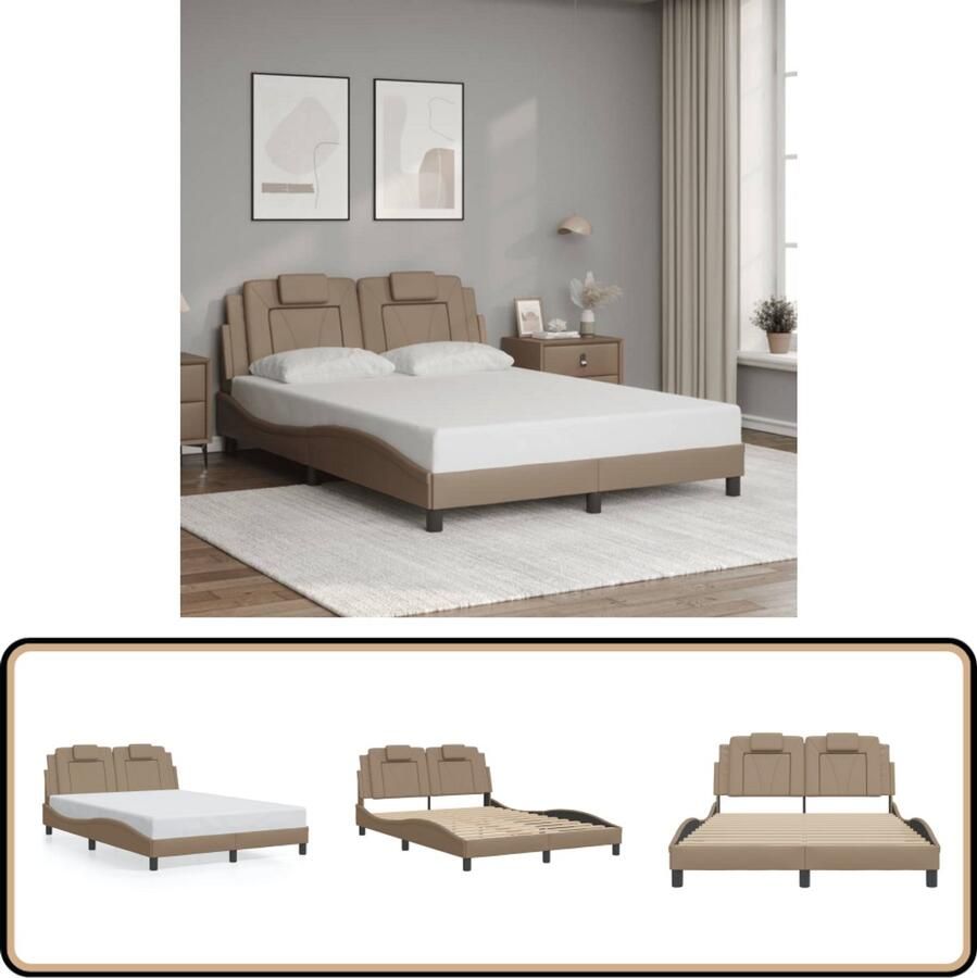 VidaXL Bedframe met hoofdbord kunstleer cappuccinokleurig 140x200 cm