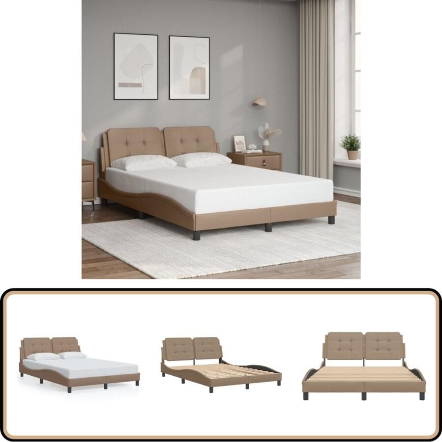 VidaXL Bedframe met hoofdbord kunstleer cappuccinokleurig 140x200 cm