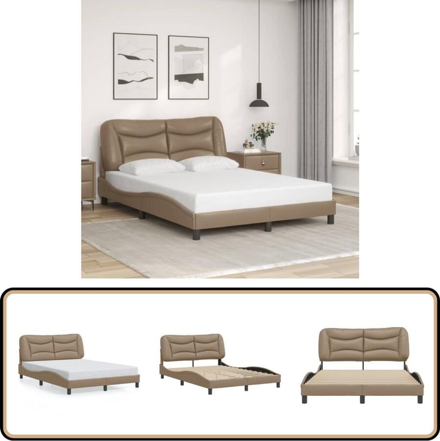 VidaXL Bedframe met hoofdbord kunstleer cappuccinokleurig 140x200 cm
