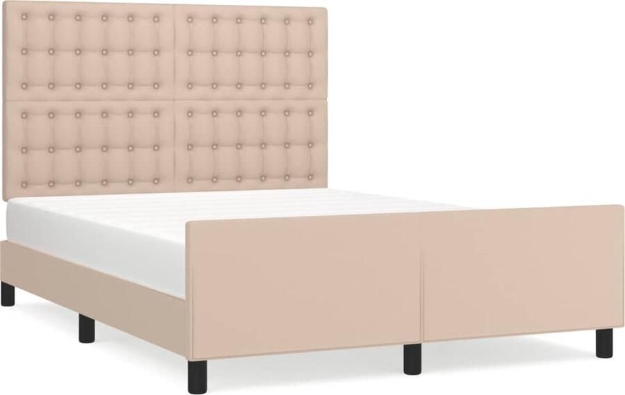 VidaXL -Bedframe-met-hoofdbord-kunstleer-cappuccinokleurig-140x200-cm - Foto 3
