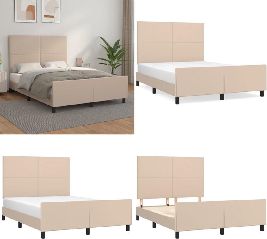 The Living Store Bedframe Capuccino Kunstleer Verstelbare Hoogte Multiplex Lattenbodem 193x146x118 128cm Geschikt voor 140x190cm Matras Inclusief Hoofdeind Bedframe Kunstleer Bed Capuccino Kleur Verstelbare Hoogte Hoofdeinde