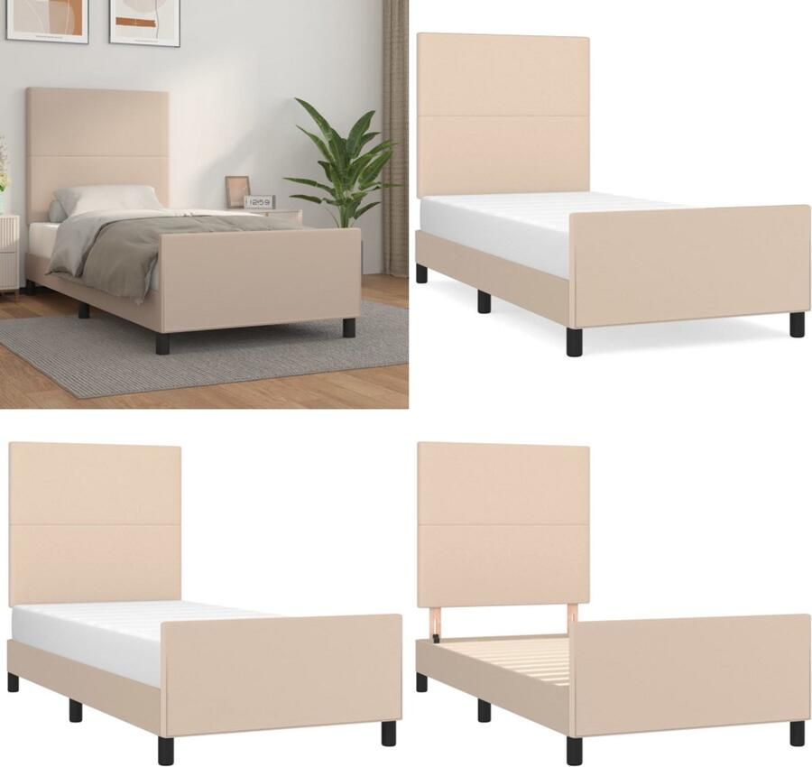 VidaXL Bedframe met hoofdbord kunstleer cappucinnokleurig 80x200 cm Bedframe Bedframes Bed Slaapmeubel