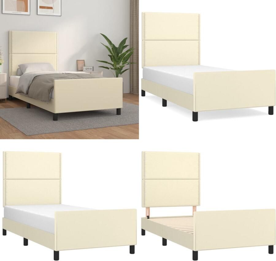VidaXL Bedframe met hoofdbord kunstleer crèmekleurig 80x200 cm Bedframe Bedframes Bed Slaapmeubel