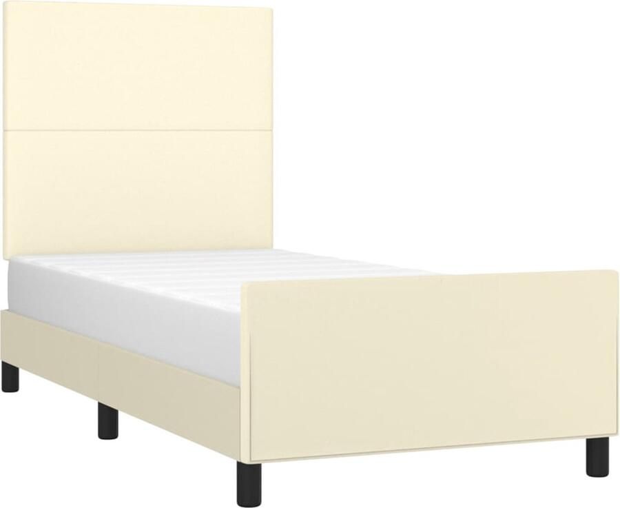 VidaXL Bedframe met hoofdbord kunstleer crÃ¨mekleurig 90x200 cm - Foto 4