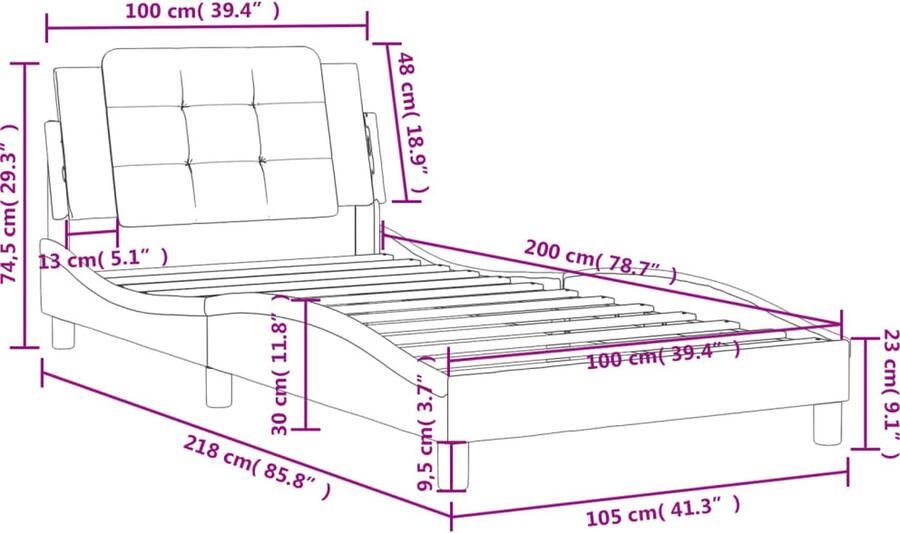 VidaXL Bedframe zonder matras Zadar kunstleer zwart 100x200 cm - Foto 2