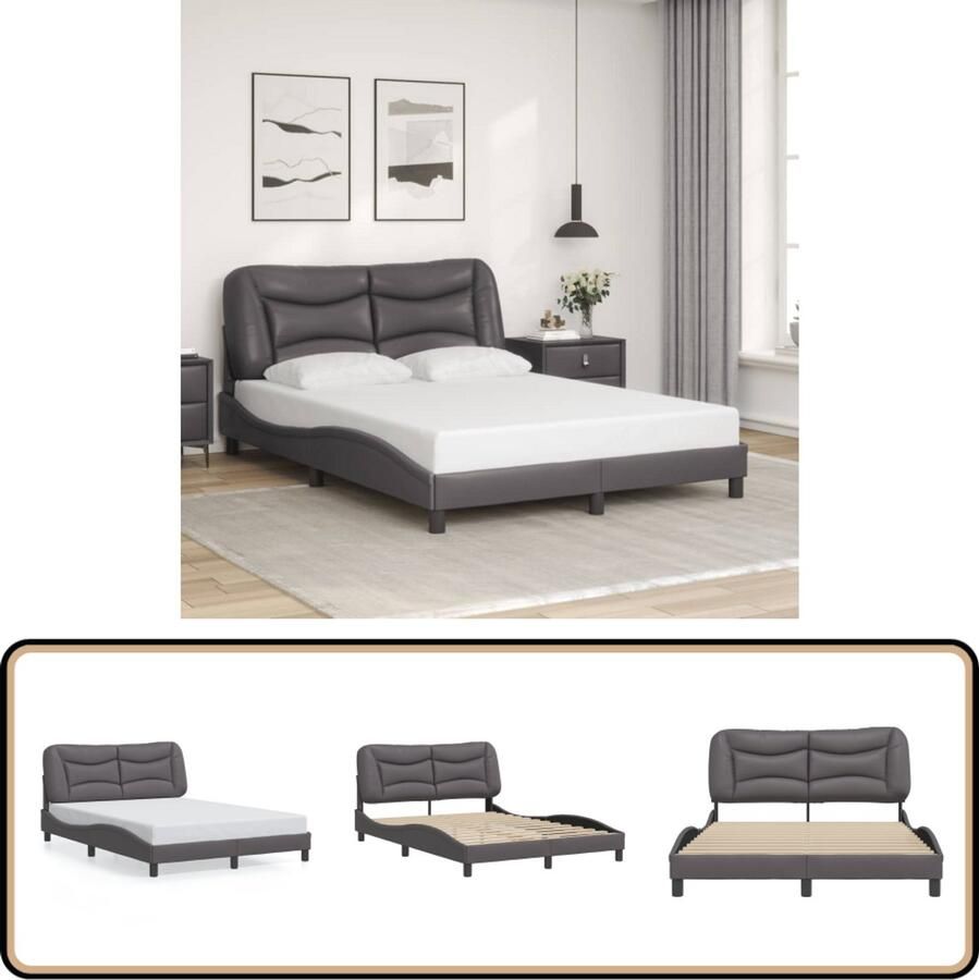 VidaXL Bedframe met hoofdbord kunstleer grijs 140x190 cm