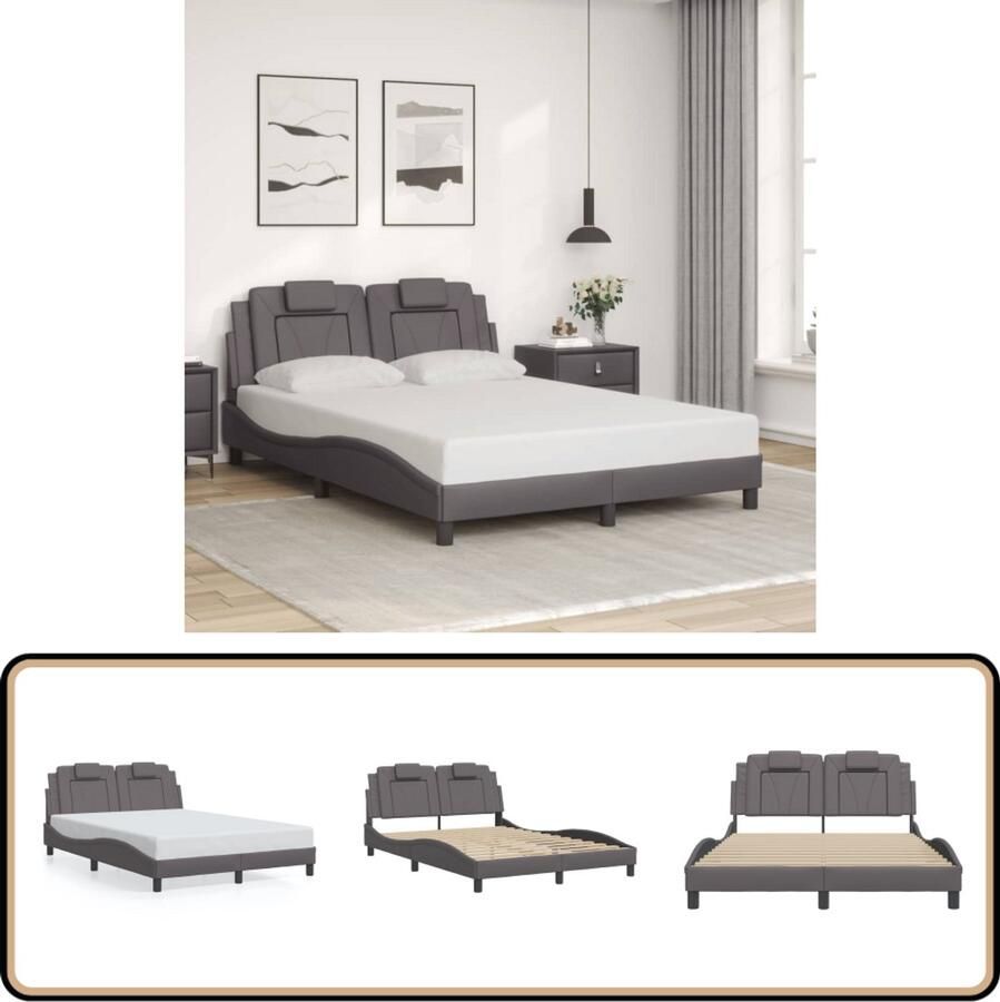 VidaXL Bedframe met hoofdbord kunstleer grijs 140x190 cm