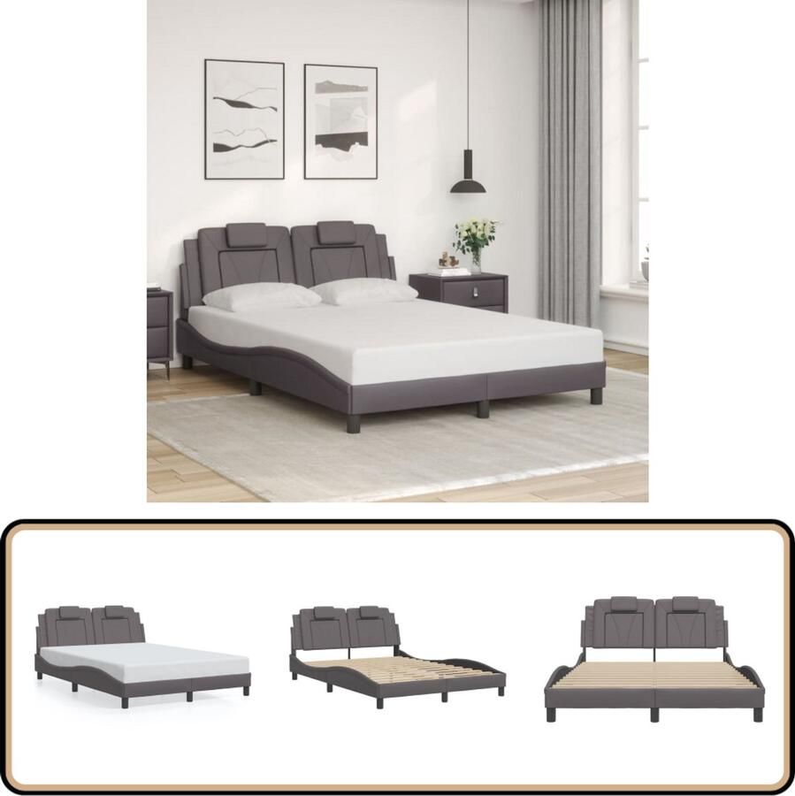 VidaXL Bedframe met hoofdbord kunstleer grijs 140x200 cm