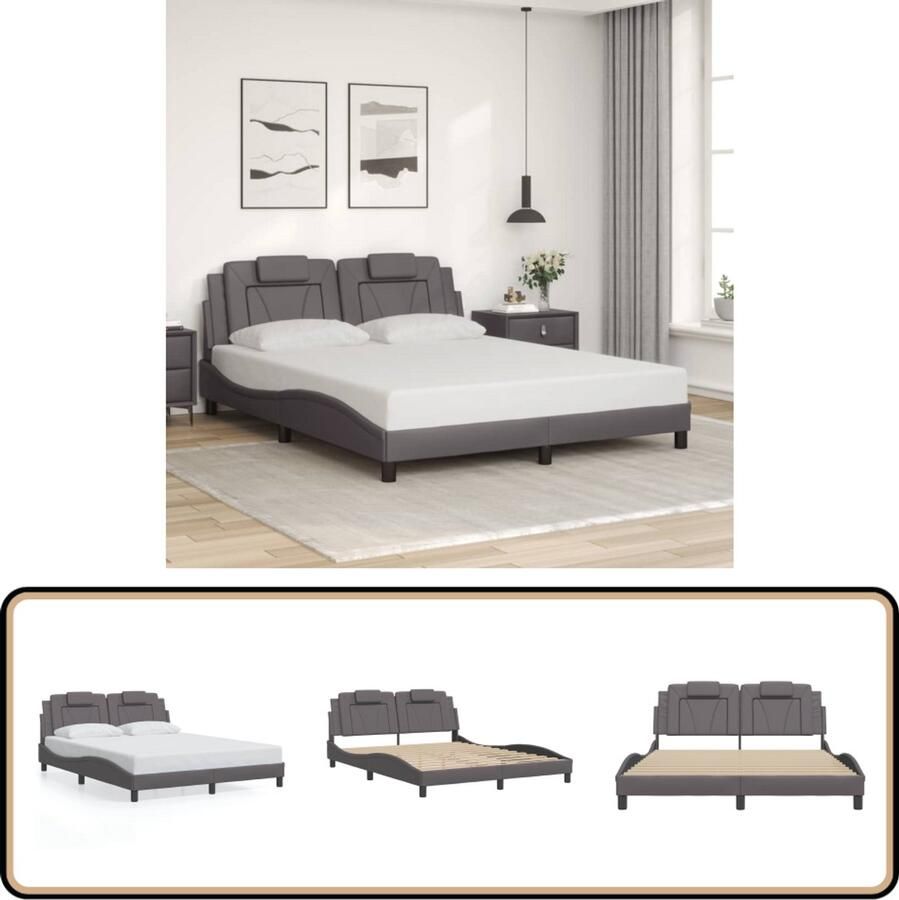 VidaXL Bedframe met hoofdbord kunstleer grijs 160x200 cm