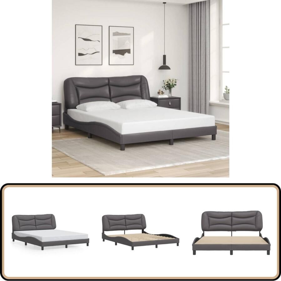 VidaXL Bed Frame Slaapcomfort Bedframe zonder matras Hvar kunstleer grijs 160x200 cm Boxspring Hoofdbord Kunstleder