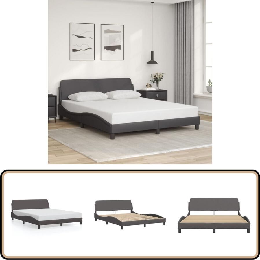 VidaXL Bedframe met hoofdbord kunstleer grijs 160x200 cm