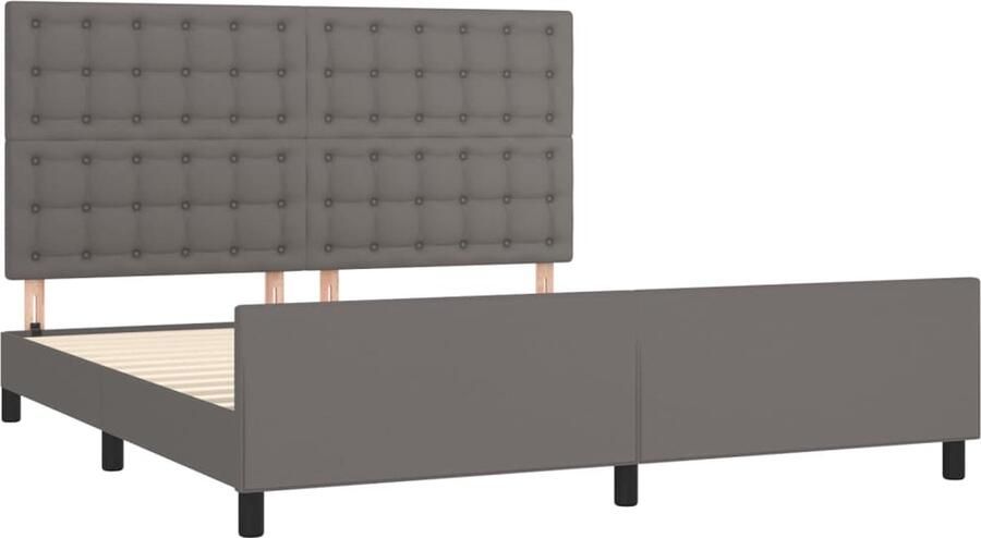VidaXL -Bedframe-met-hoofdbord-kunstleer-grijs-160x200-cm - Foto 3