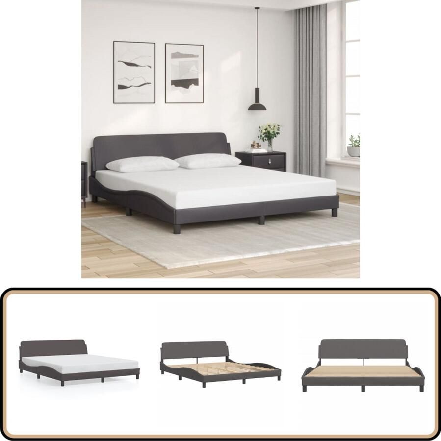 VidaXL Bedframe met hoofdbord kunstleer grijs 180x200 cm