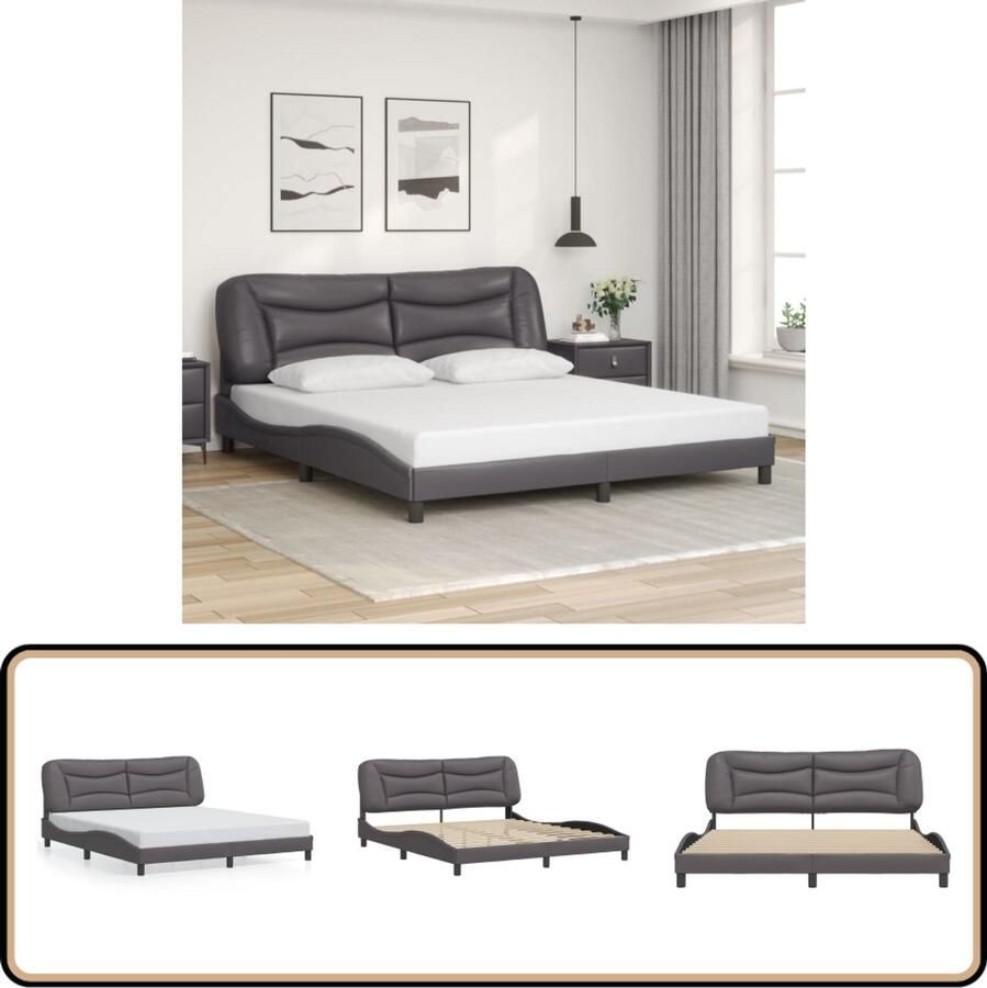 VidaXL Bedframe met hoofdbord kunstleer grijs 180x200 cm