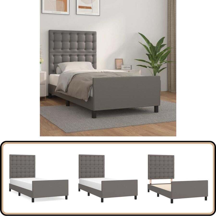 VidaXL Bedframe met hoofdbord Kunstleer Grijs 80x200 cm Bed Frame Boxspring Tweepersoonsbed Enkelbed Houten Bed Grijs Bed Kunstleder Bed Modern Bed Met Hoofdbord