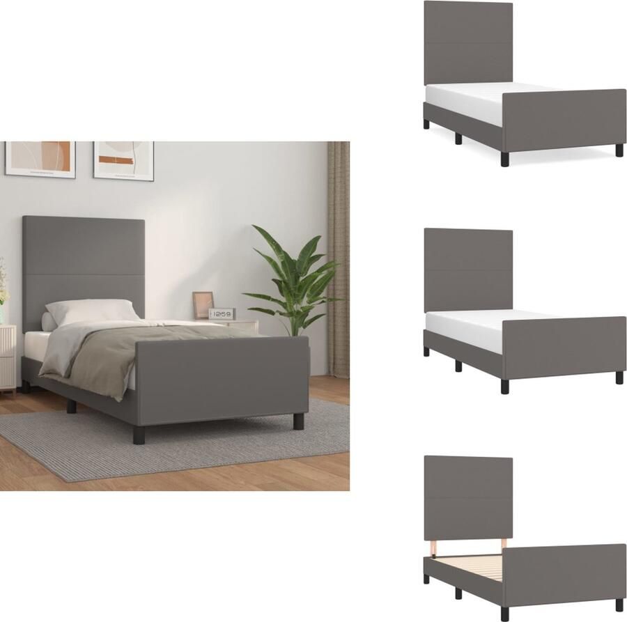 VidaXL Bedframe Grijs Kunstleer Verstelbaar hoofdeinde Stabiele poten Multiplex lattenbodem Comfortabele ondersteuning 203x93x118 128cm Bed