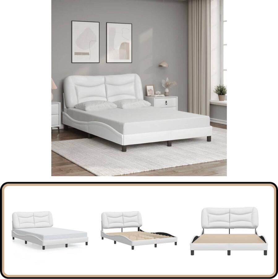 VidaXL Bed Frame Slaapkamers Bedframe zonder matras Hvar kunstleer wit 120x200 cm Hoofdbord Kunstleder Wit - Foto 2