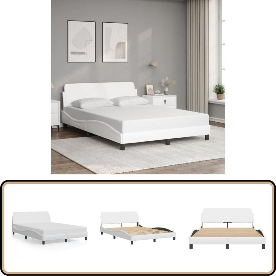 VidaXL Bedframe met hoofdbord kunstleer wit 140x190 cm