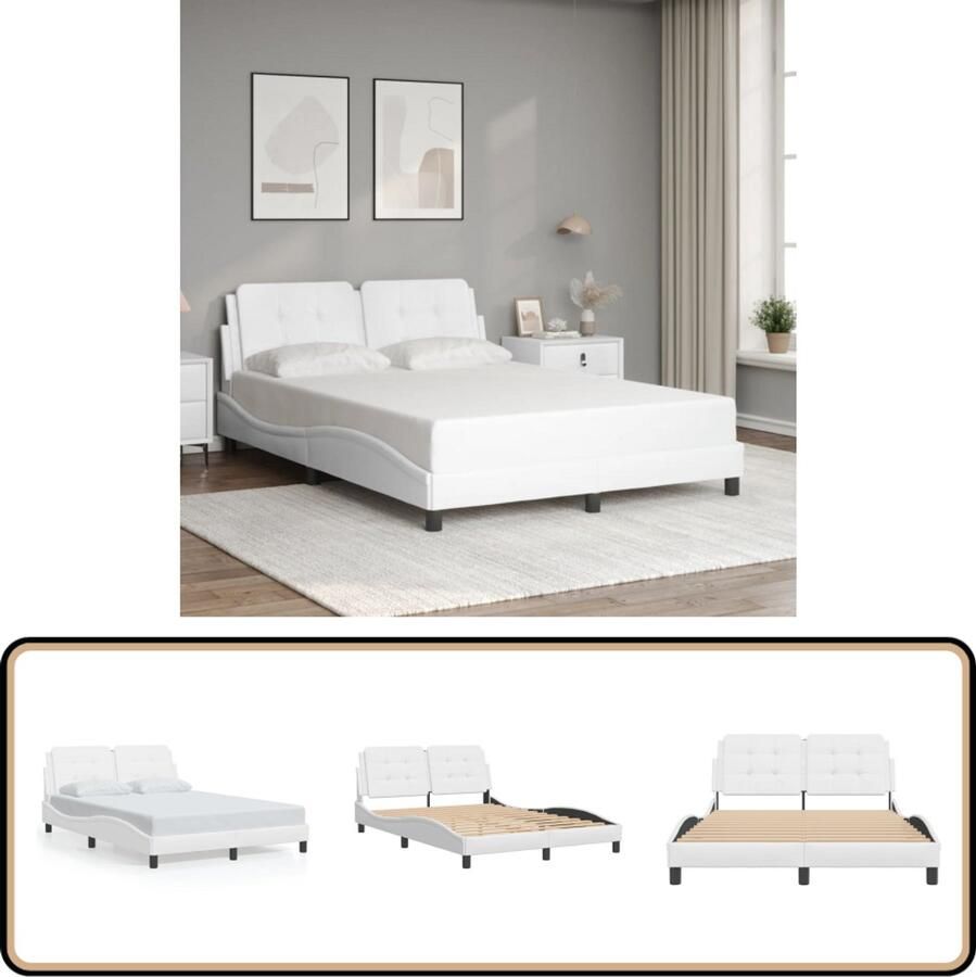 VidaXL Bedframe met hoofdbord kunstleer wit 140x190 cm