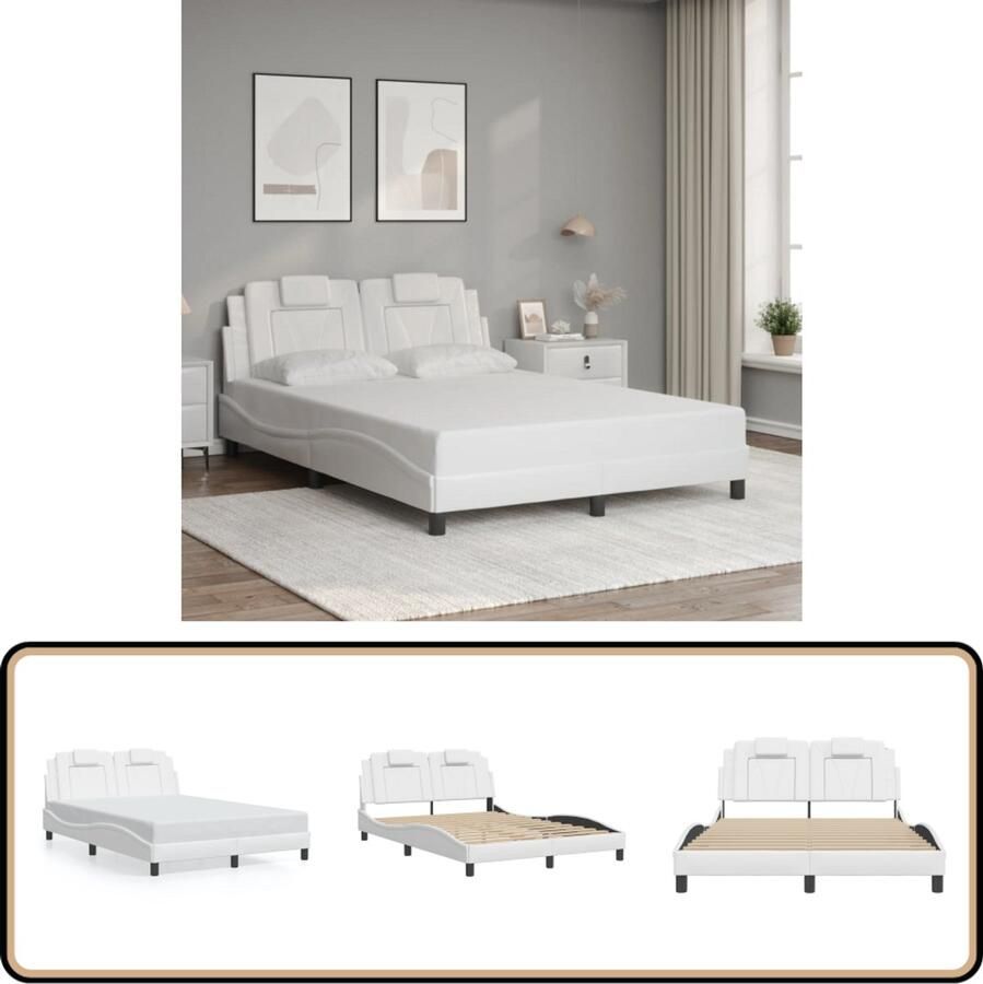 VidaXL Bedframe met hoofdbord kunstleer wit 140x190 cm