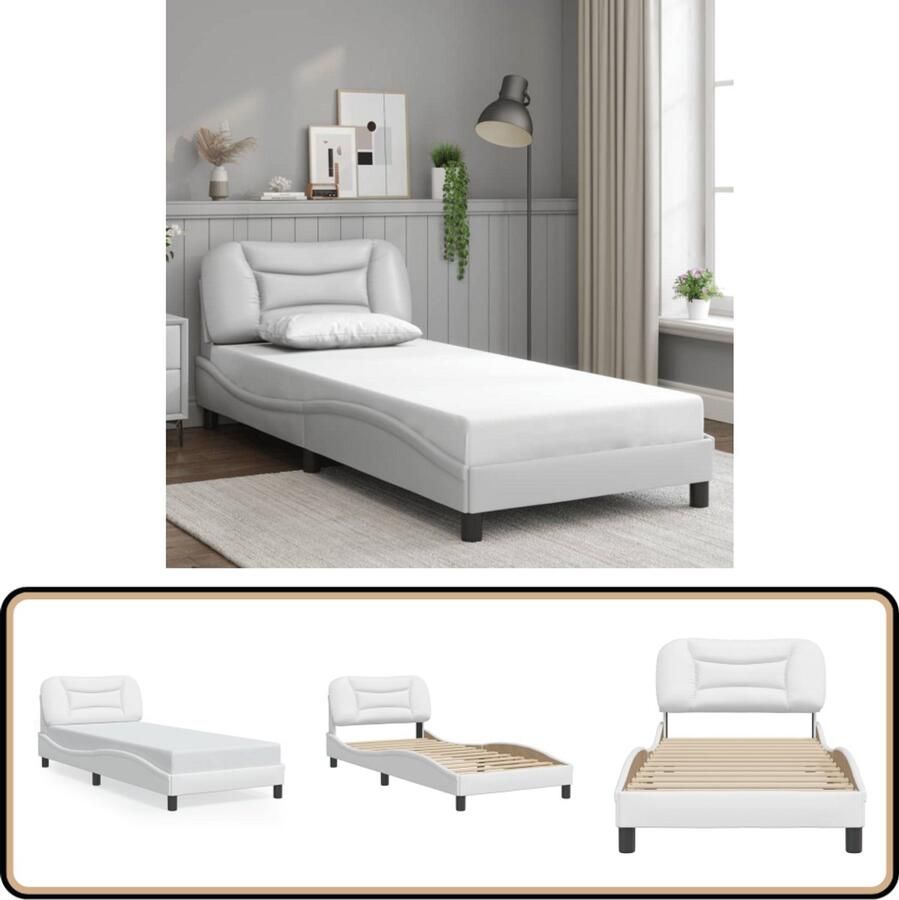 VidaXL Bedframe met hoofdbord kunstleer wit 80x200 cm