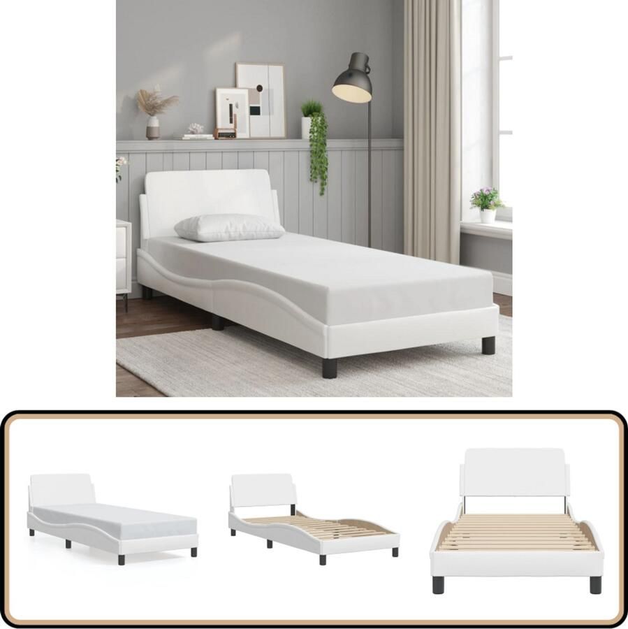 VidaXL Bedframe met hoofdbord kunstleer wit 80x200 cm