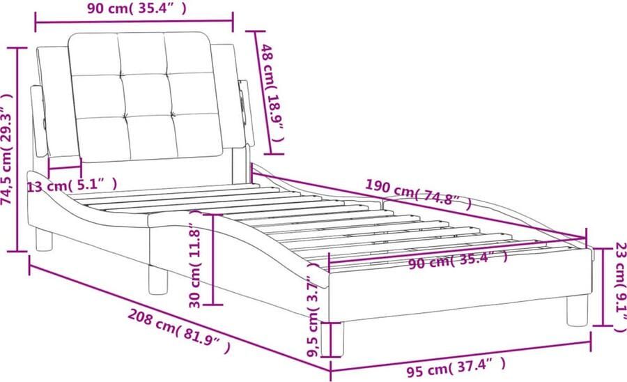 VidaXL Bedframe zonder matras Zadar kunstleer wit 90x190 cm - Foto 2