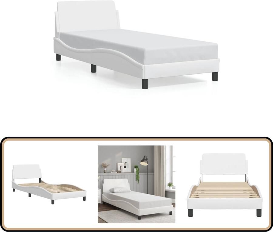 VidaXL Bedframe met hoofdbord kunstleer wit 90x190 cm