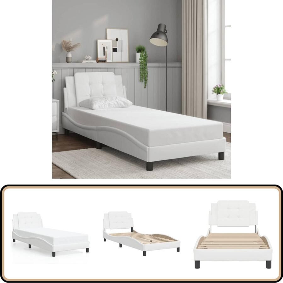 VidaXL Bedframe met hoofdbord kunstleer wit 90x190 cm