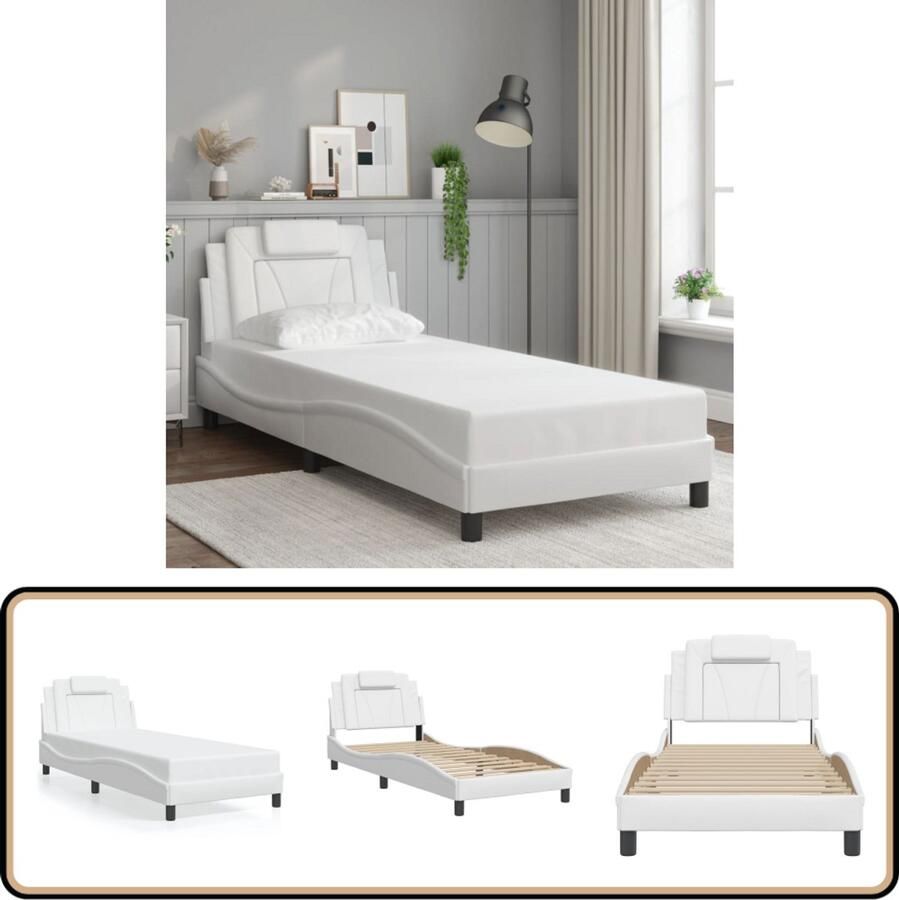 VidaXL Bedframe met hoofdbord kunstleer wit 90x190 cm