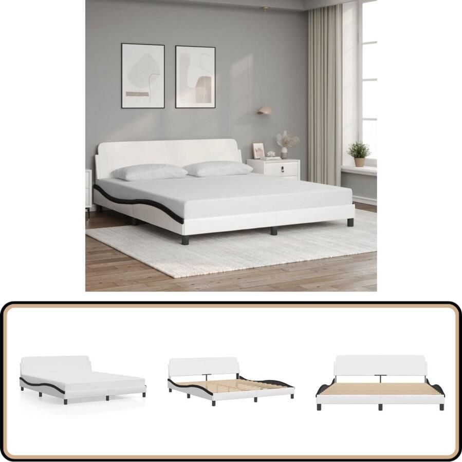 VidaXL Bedframe met hoofdbord kunstleer wit en zwart 180x200 cm