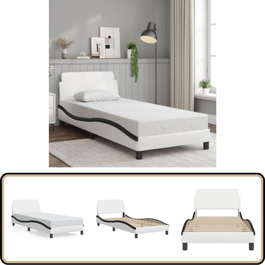 VidaXL Bedframe met hoofdbord kunstleer wit en zwart 80x200 cm