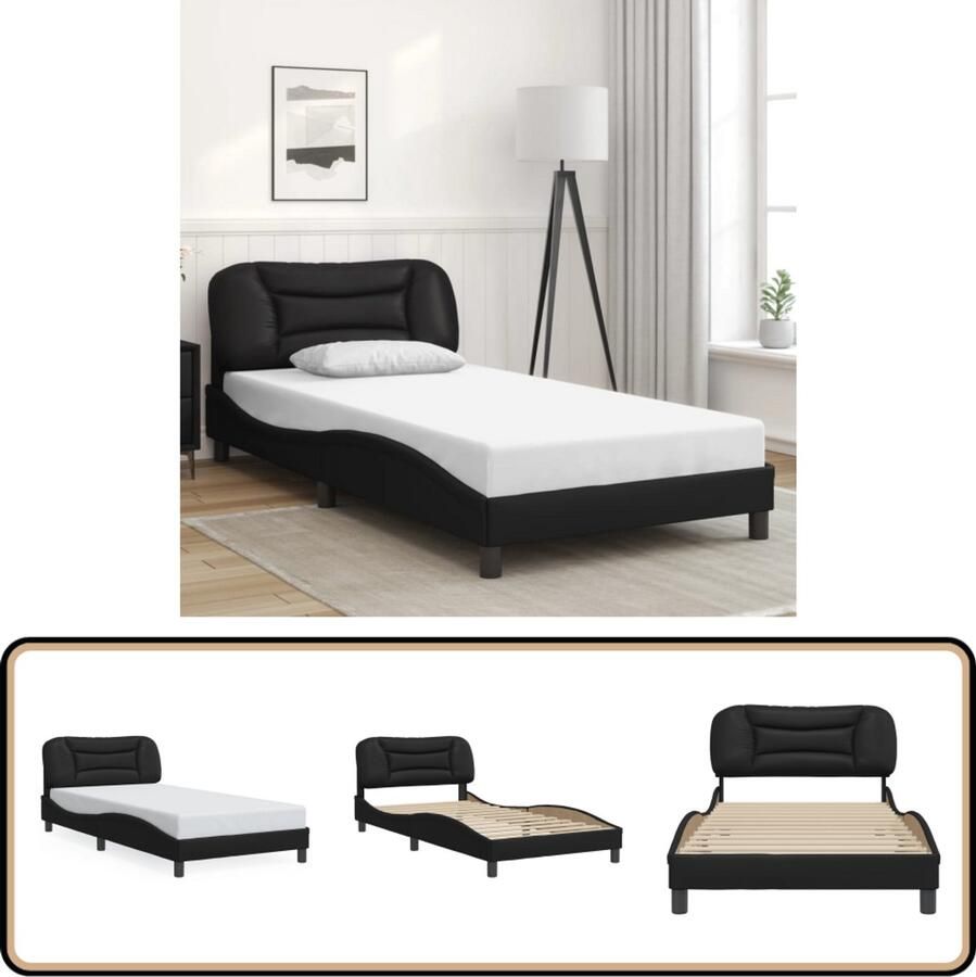 VidaXL Bedframe met hoofdbord kunstleer zwart 100x200 cm