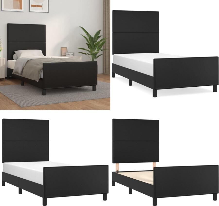 VidaXL Bedframe met hoofdbord kunstleer zwart 90x200 cm Bedframe Bedframes Bed Slaapmeubel