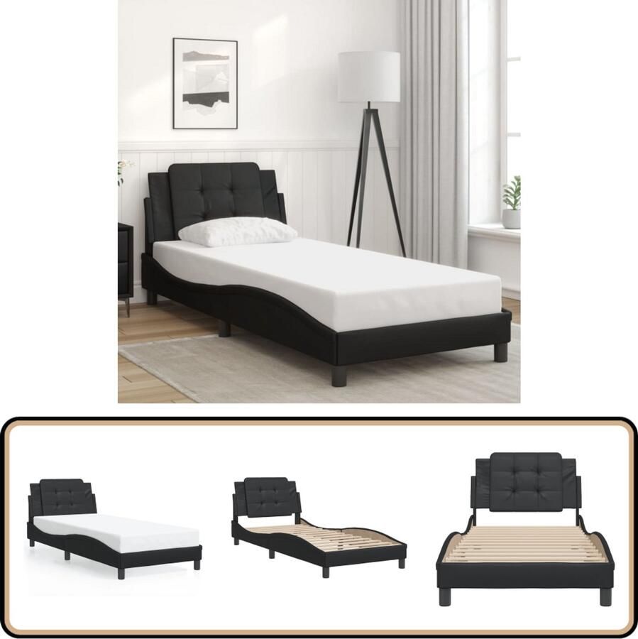 VidaXL Bedframe met hoofdbord kunstleer zwart 90x200 cm