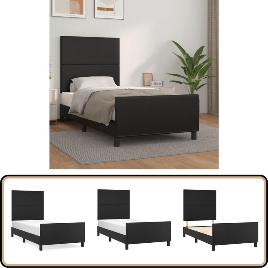 VidaXL Bedframe met hoofdbord Kunstleer Zwart Bed Frame Boxspring Hoofdeinde Kunstleder Zwarte Bedbank Tweepersoons Bed Stapelbed