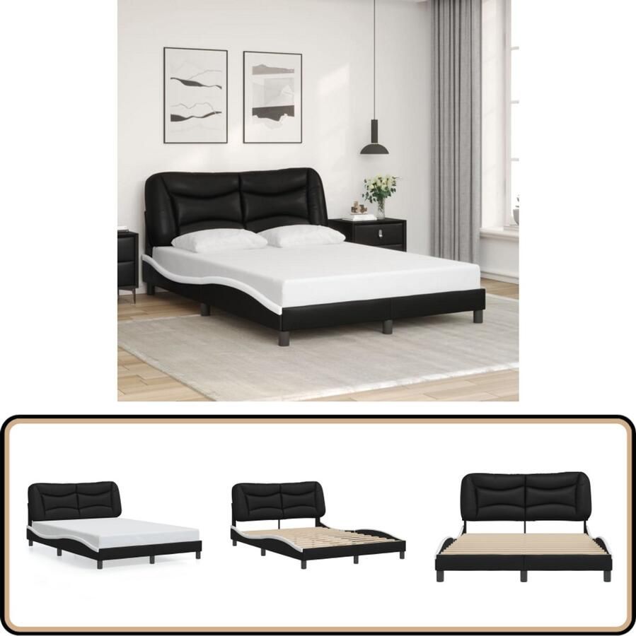 VidaXL Bedframe met hoofdbord kunstleer zwart en wit 120x200 cm