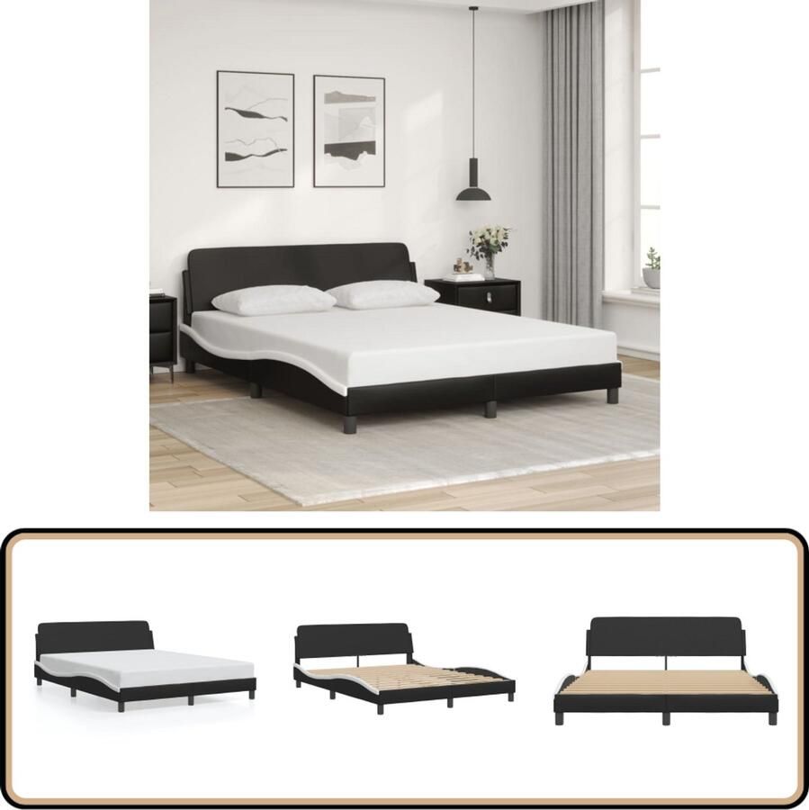 VidaXL Bedframe met hoofdbord kunstleer zwart en wit 160x200 cm