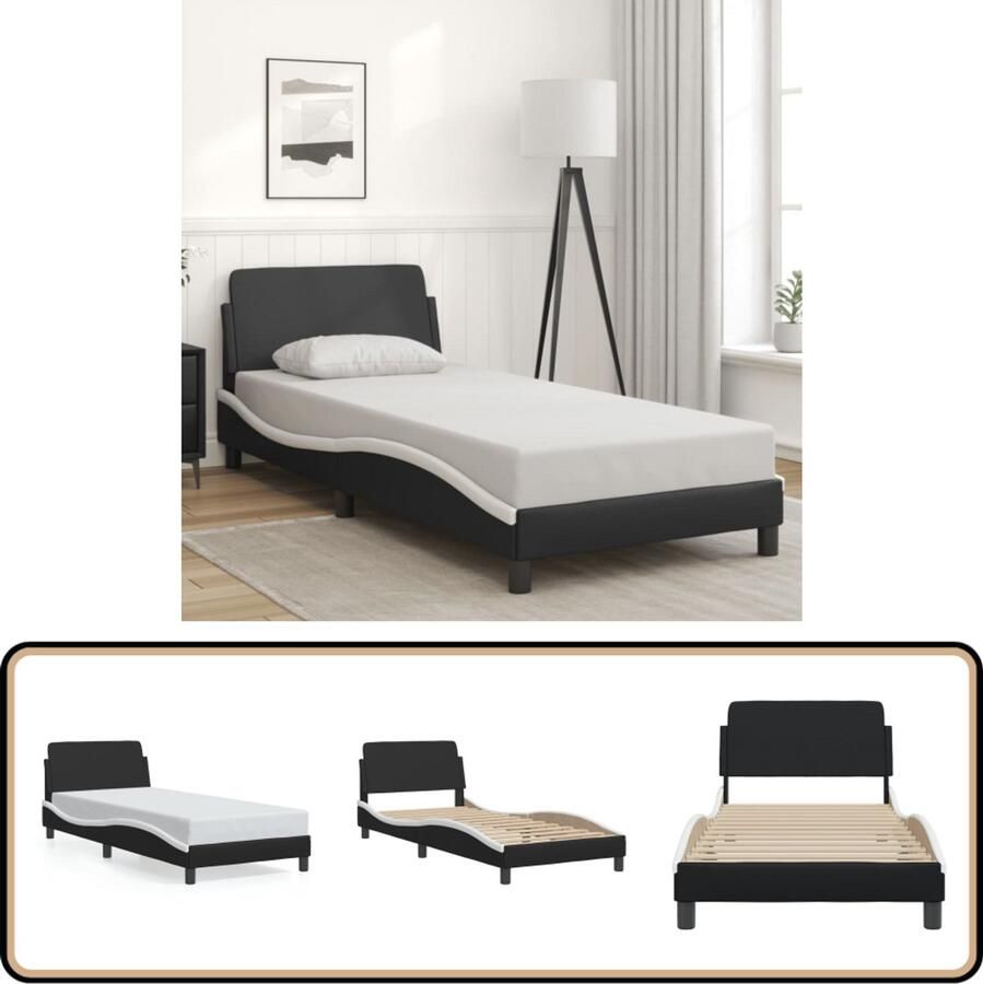 VidaXL Bedframe met hoofdbord kunstleer zwart en wit 80x200 cm