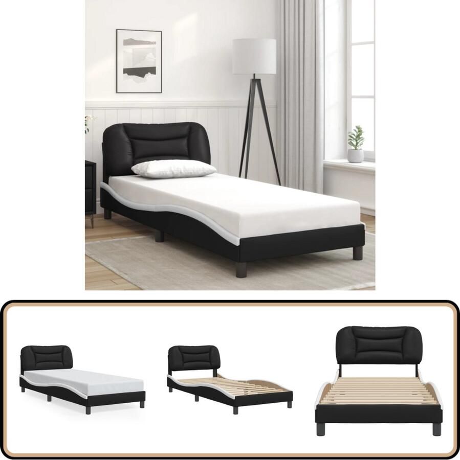 VidaXL Bedframe met hoofdbord kunstleer zwart en wit 80x200 cm