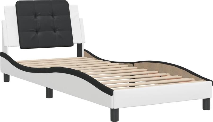 VidaXL Bedframe zonder matras Zadar kunstleer zwart en wit 90x190 cm - Foto 2