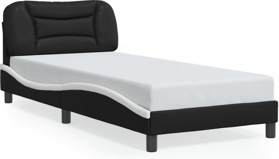 VidaXL -Bedframe-met-hoofdbord-kunstleer-zwart-en-wit-90x190-cm - Foto 4