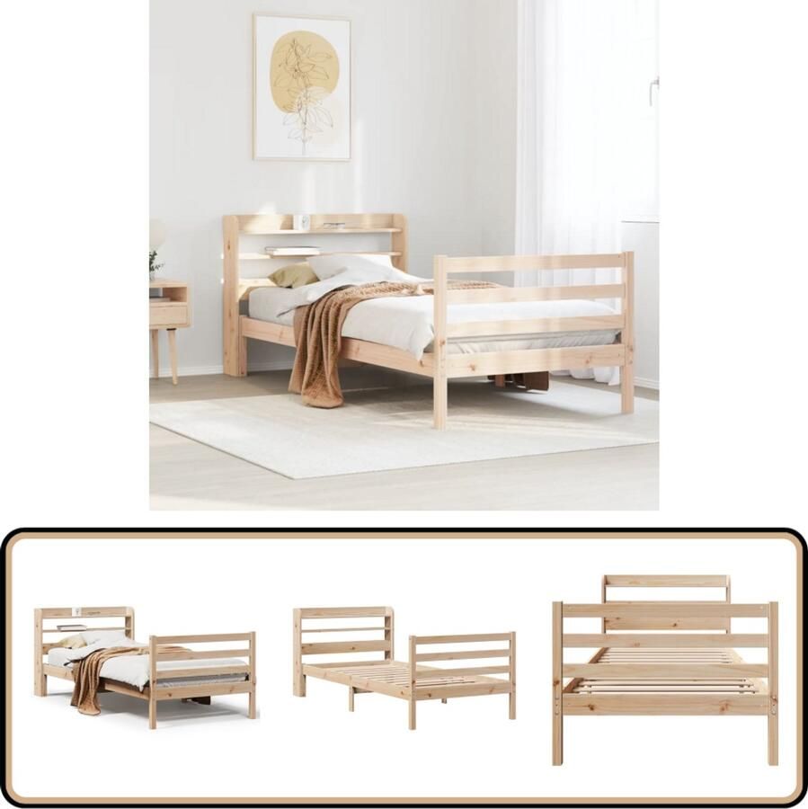 VidaXL Bedframe met hoofdbord massief grenenhout 100x200 cm