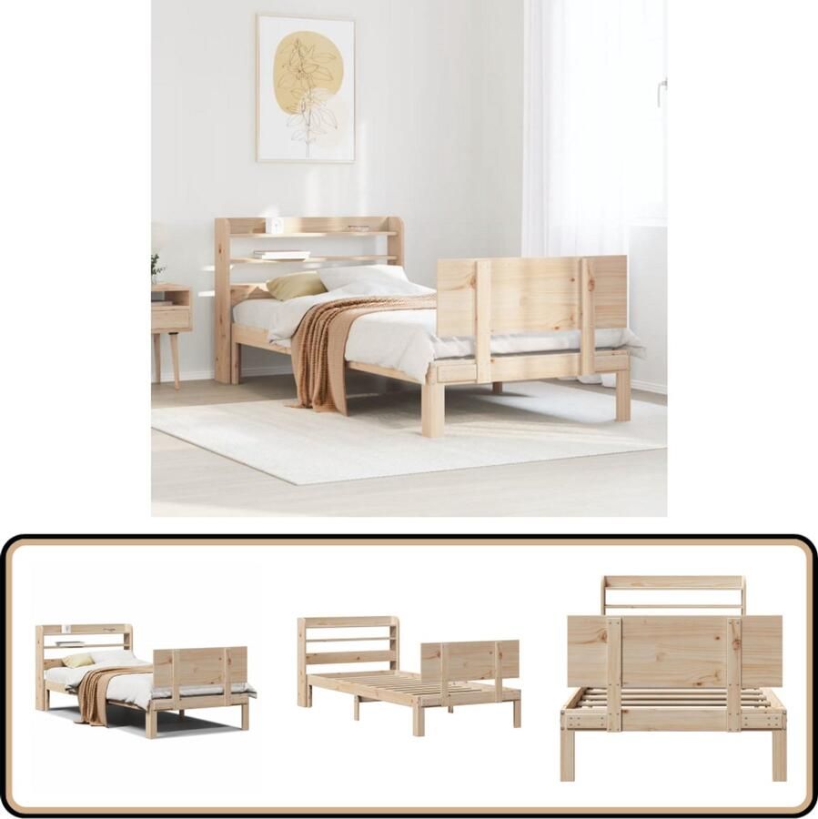 VidaXL Bedframe met hoofdbord massief grenenhout 100x200 cm
