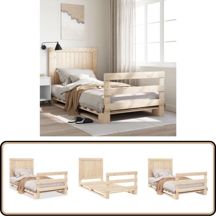 VidaXL Bedframe met hoofdbord massief grenenhout 100x200 cm