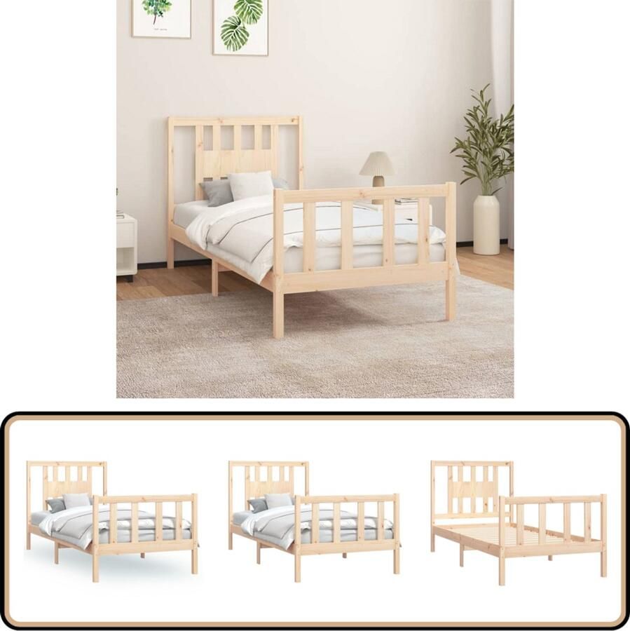 VidaXL Bedframe met hoofdbord massief grenenhout 100x200 cm