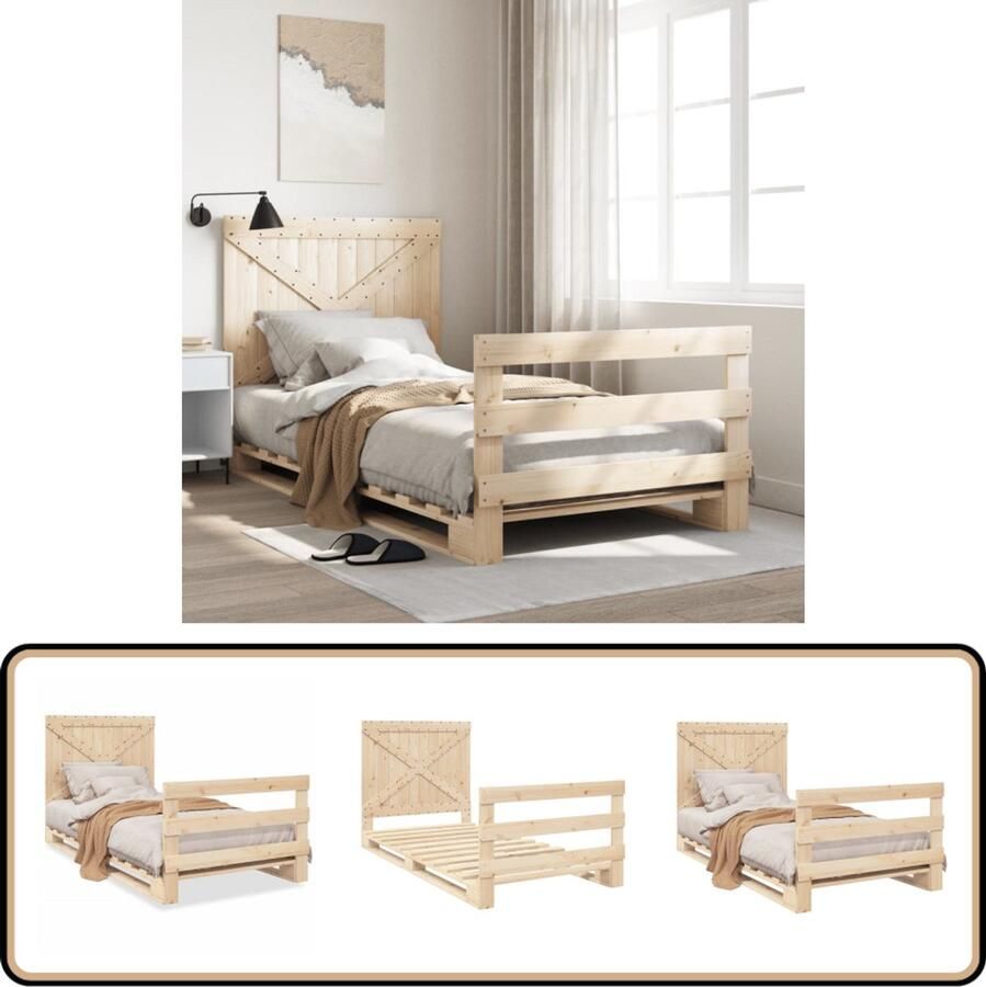 VidaXL Bedframe met hoofdbord massief grenenhout 100x200 cm