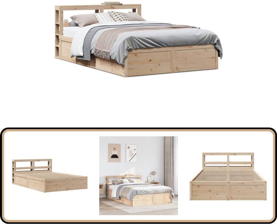 VidaXL Bedframe met hoofdbord massief grenenhout 120x190 cm
